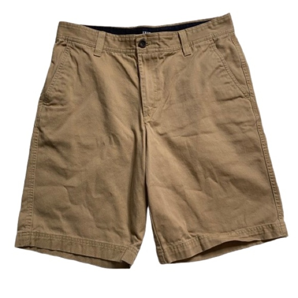 Izod Men's Khaki Flat Front Shorts Size 32 Everyday Basic Summer Vacation School